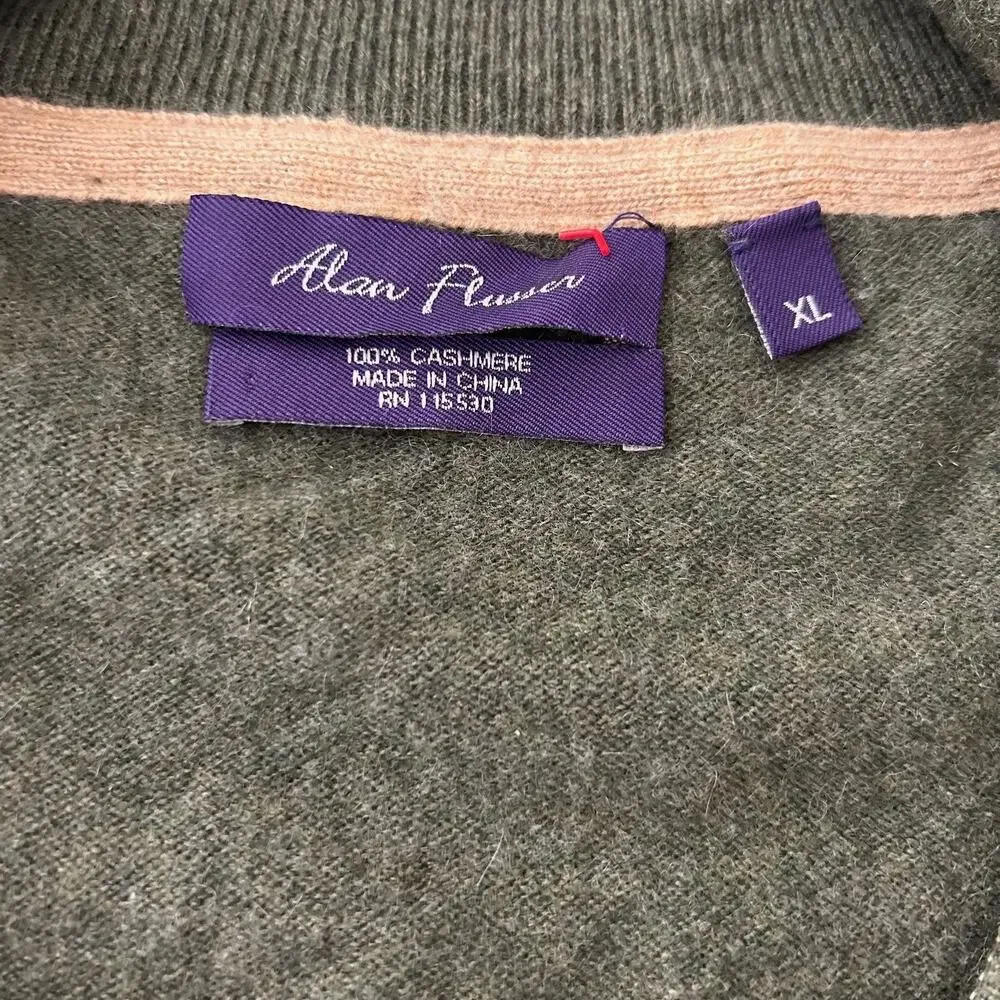 Alan Flusser Cashmere 1/4 Zip Sweater Green Mens XL Luxury Knit Pullover